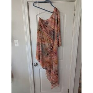 Misa Los Angeles One Shoulder Asymmetric Dress Pink Abstract Print Small Womens